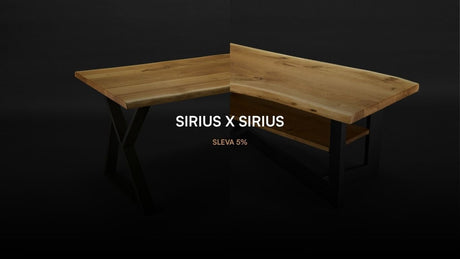 Na celý měsíc snižujeme cenu dvou oblíbených modelů. Jídelní stůl SIRIUS a konferenční stolek SIRIUS teď pořídíte se slevou 5 %. Akce platí od 27. července do 27. srpna 2026.